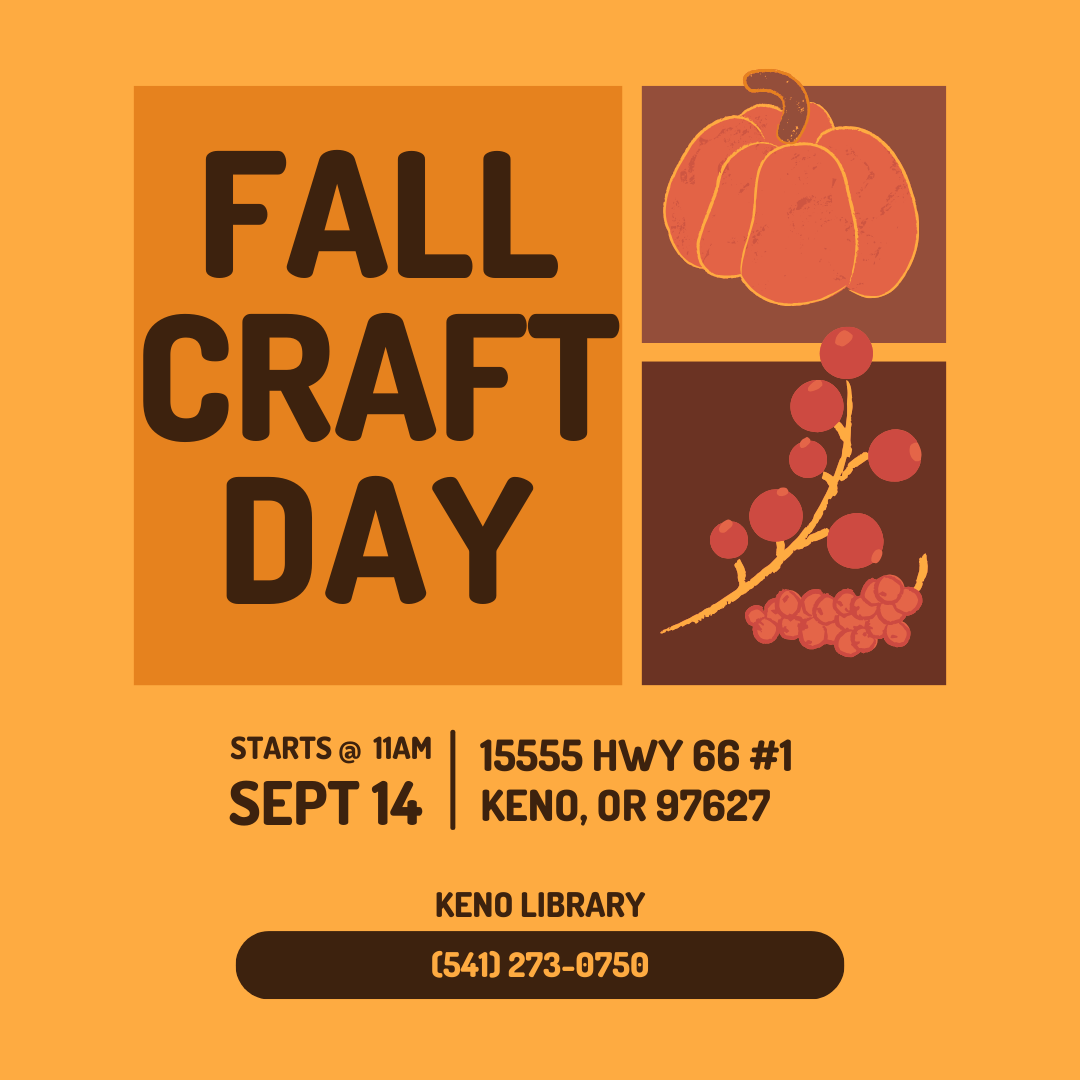 Drawings of a pumpkin and some fruit against brown and orange backgrounds with the words "Fall Craft Day"