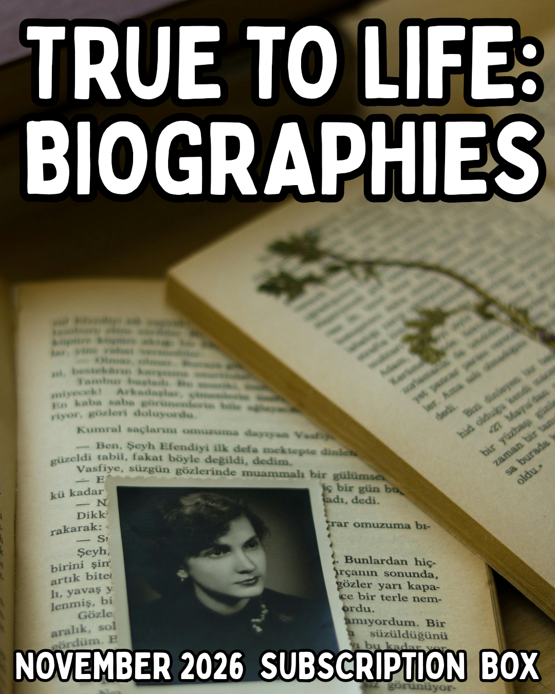 A black and white photo of a woman lying atop an open book.