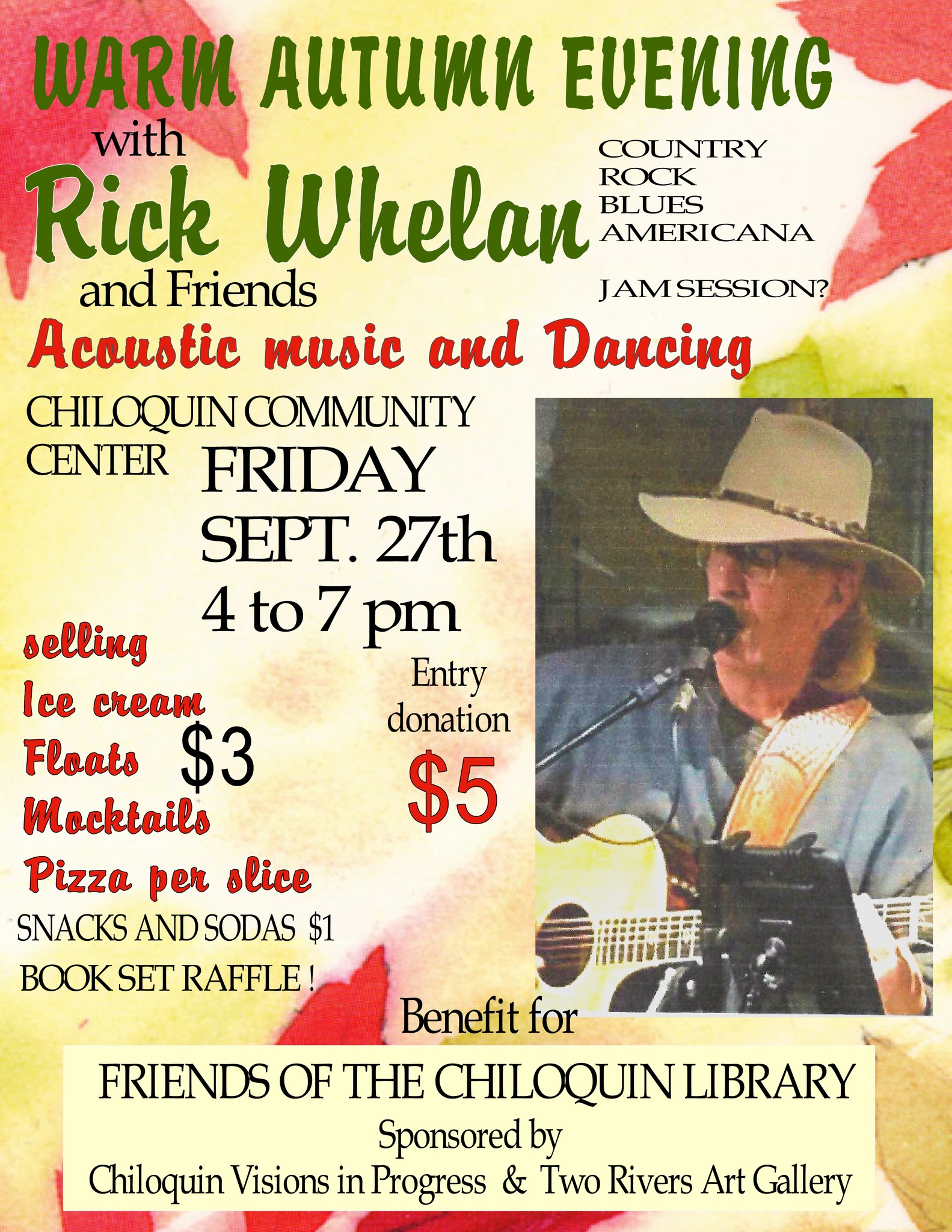 Poster advertising Rick Whelan's performance. Details in description below.