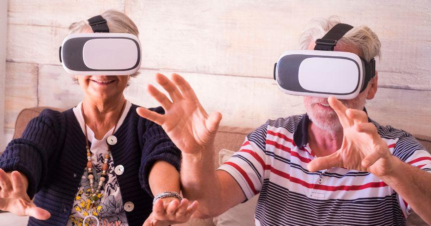 Two Seniors Using VR Headsets