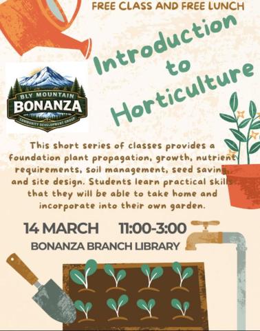 March 14 Horticulture class flyer. See upcoming events list for details