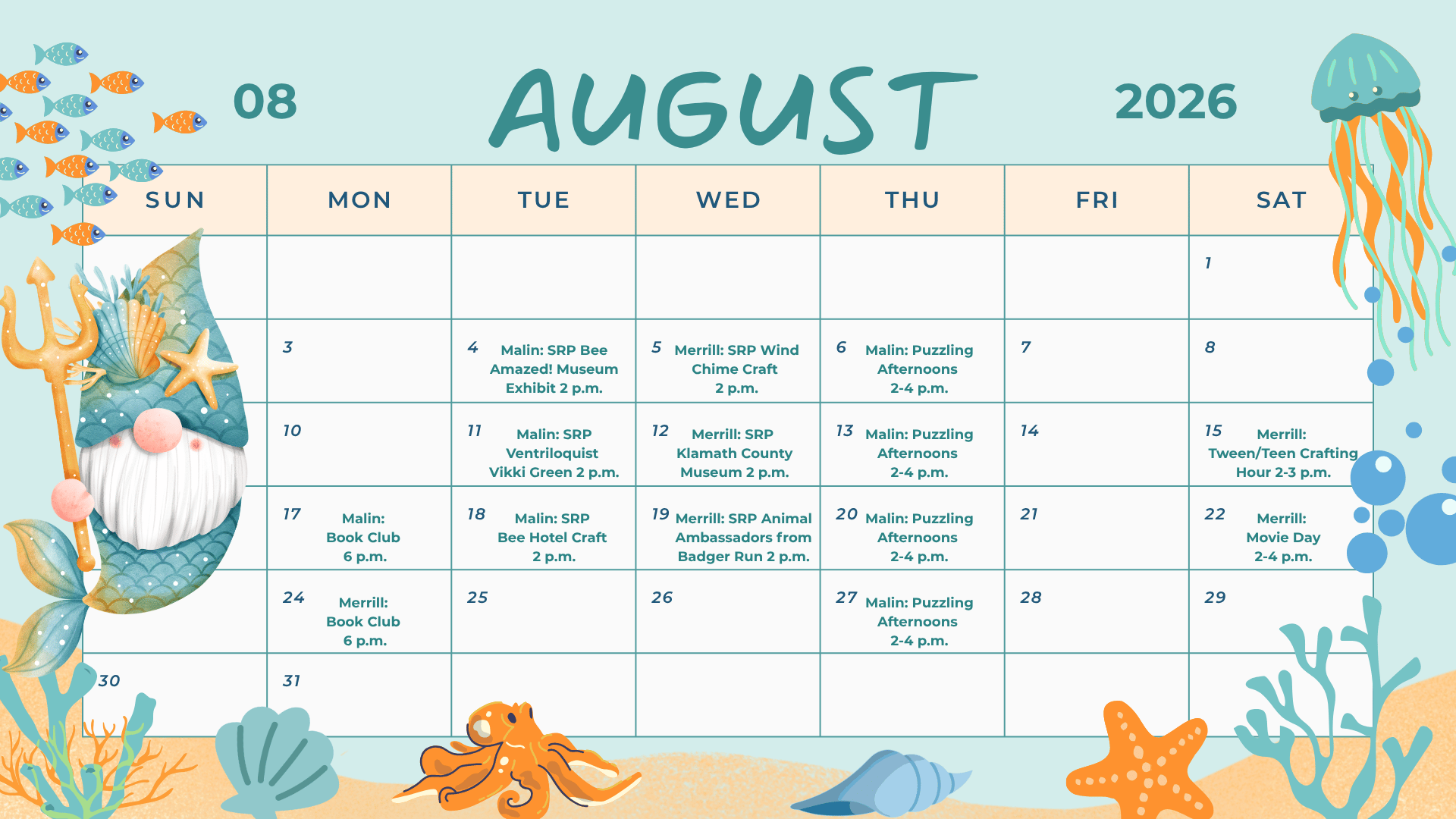 August Calendar of events
