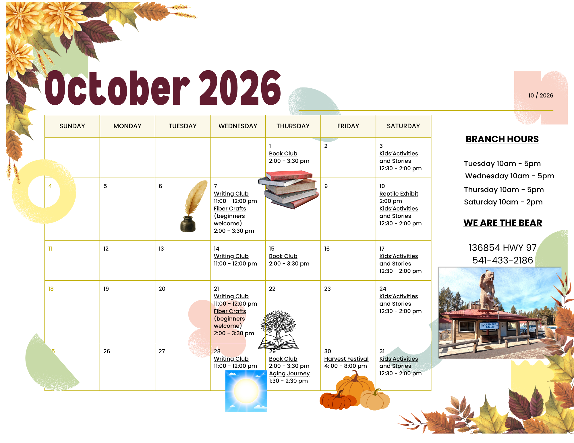 Printable October Calendar of Events