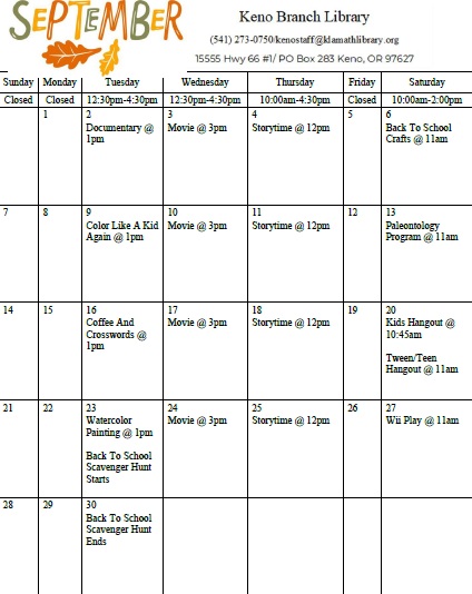 September calendar with fall colors and leaves