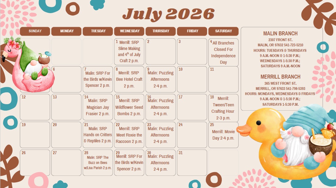 July Calendar of Events